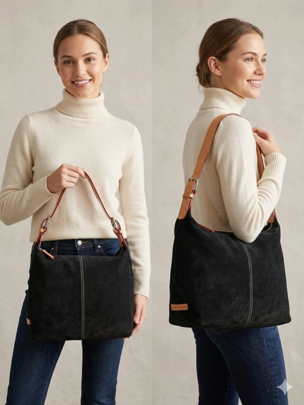 Dooney & Bourke Black Suede & Vachetta Leather Hobo Shoulder Bag